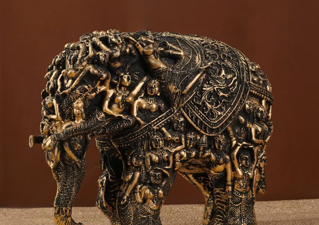 MagnificentResinElephantStatuewithCarvings_Golden_Black_4_1080x